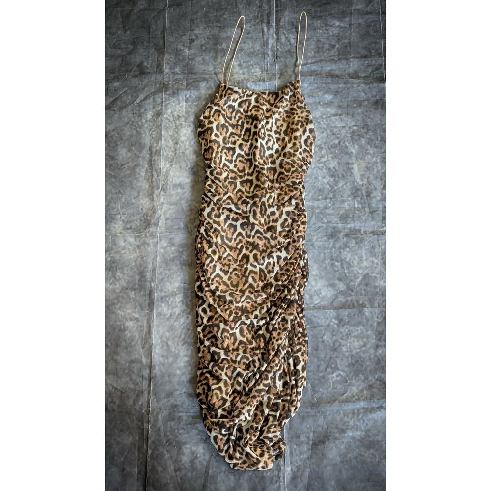 Sexy Jaguar Cheetah Animal Print Sleeveless Ruched Mini Party Club Dress Sz. L